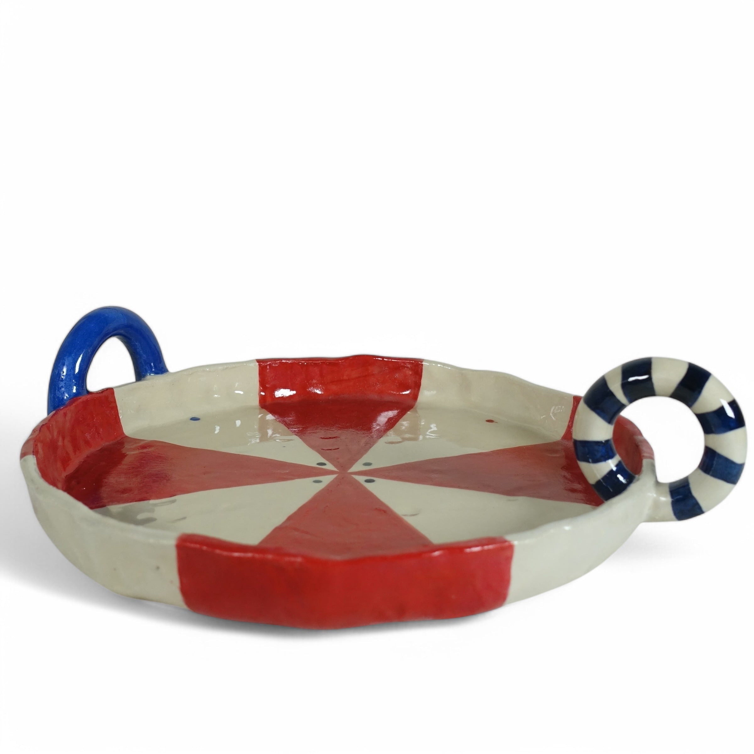 Tablett BLUE LOOP Vorderansicht, handgefertigtes Keramikobjekt von Alice Del Ferraro