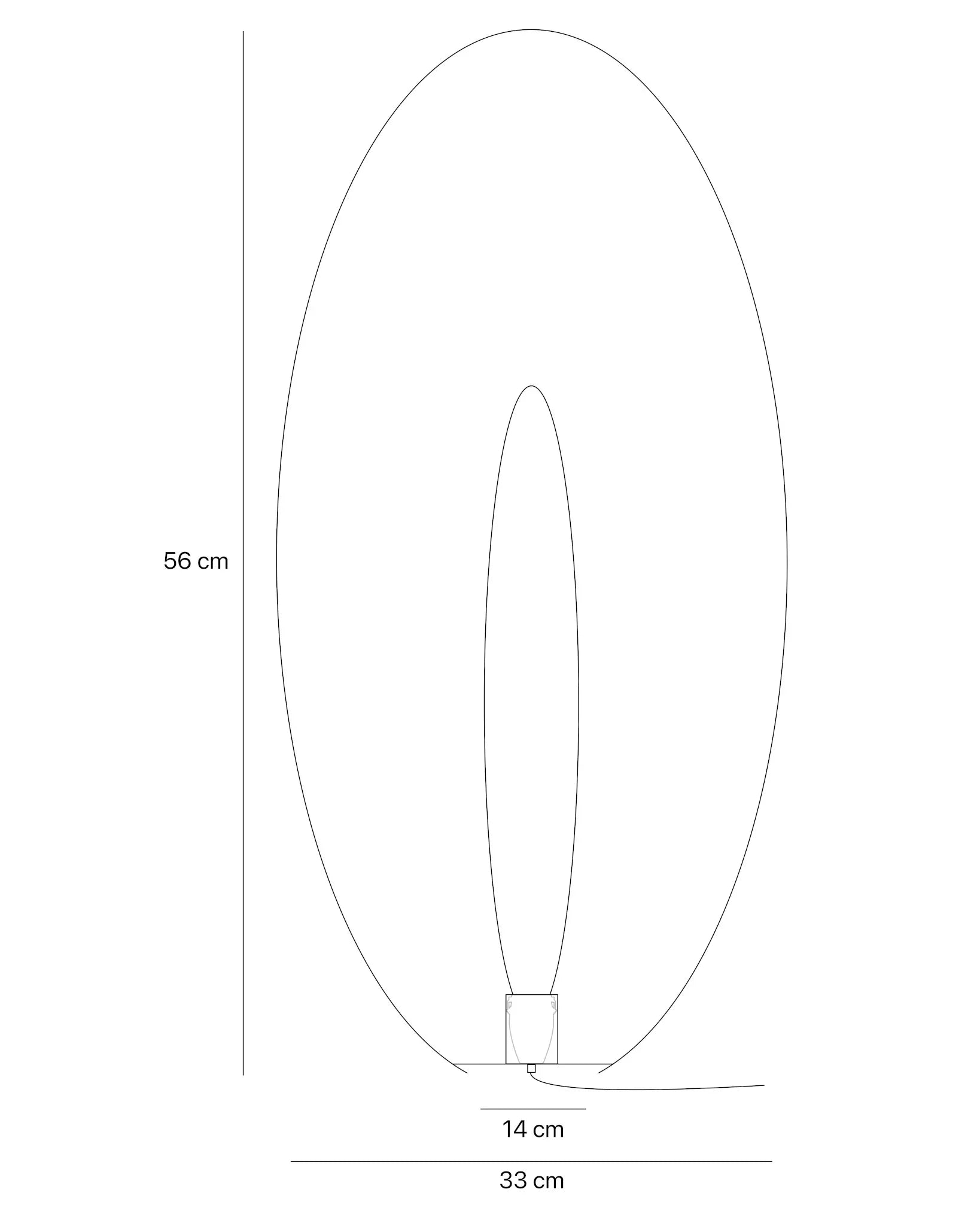 schematische Zeichnung des Lampenschirms mit Maßen und Leuchtzubehör