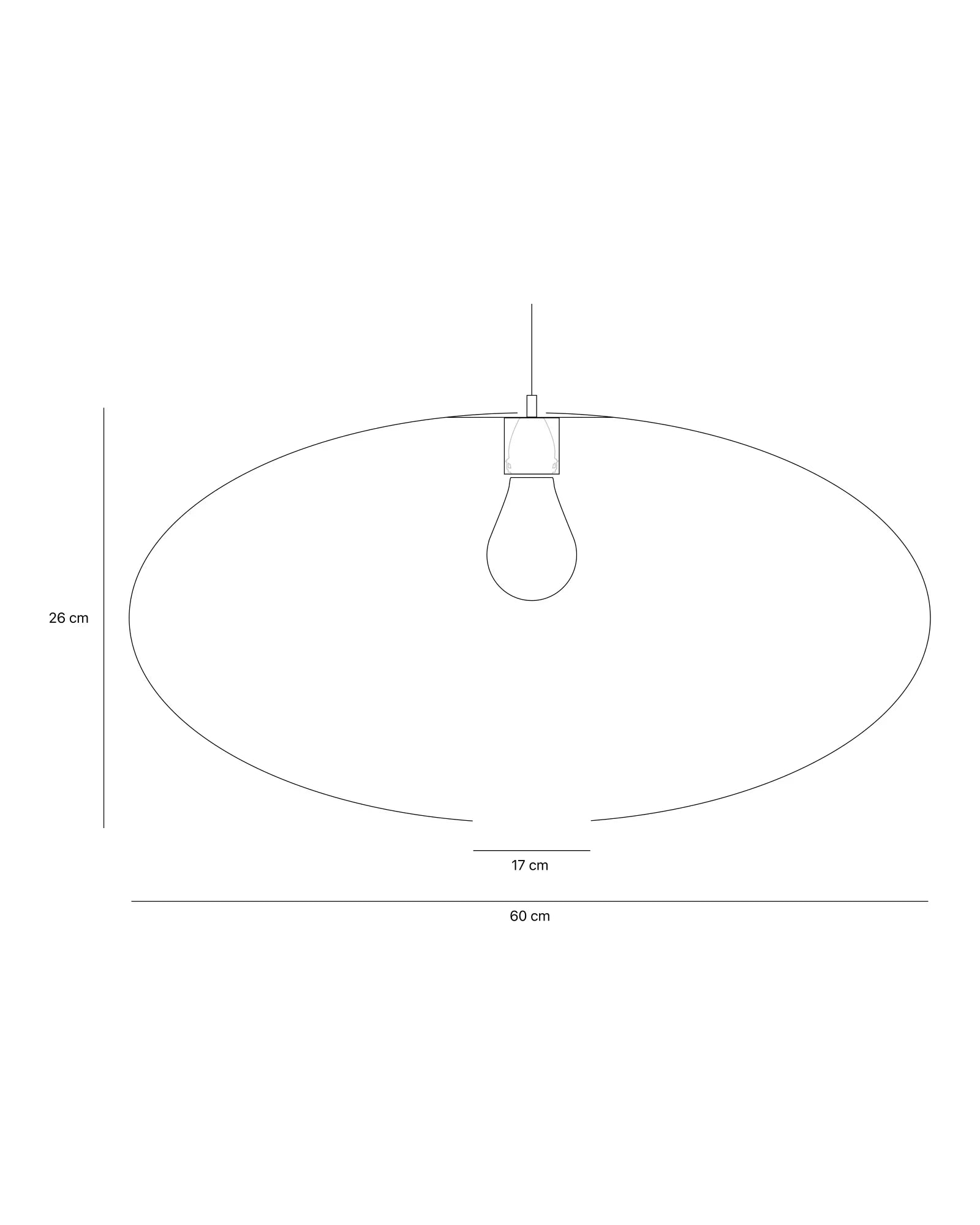 schematische Zeichnung des Lampenschirms mit Maßen und Leuchtzubehör